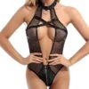Women's Sexy Bodies Costumes 2 Pieces Patchwork See Through Soft Party Bed Valentine's Day Spandex Halter Neck Sleeveless Backless Hole Summer Black / Super Sexy