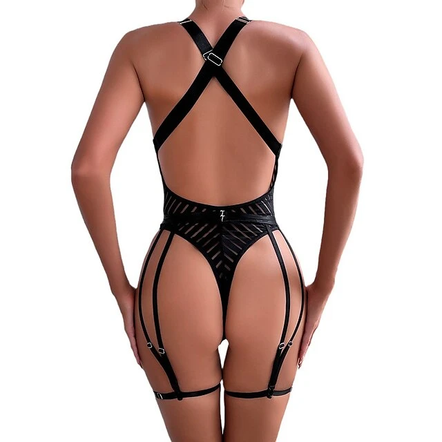 Women's Sexy Bodies Bodysuits Stripe Lovers Hot See Through Date Valentine's Day Polyester Breathable Sleeveless Backless Summer Spring Black 2 Women's Sexy Bodies Bodysuits Stripe Lovers Hot See Through Date Valentine's Day Polyester Breathable Sleeveless Backless Summer Spring Black - Image 2