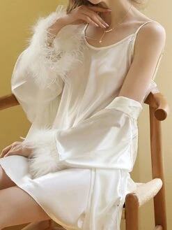 Women's Pajamas Robe Bathrobe Silk Robe Pure Color Fashion Comfort Soft Home Bed Wedding Party Xmas Satin Breathable V Wire Feather Fall Winter White Champagne 11 Women's Pajamas Robe Bathrobe Silk Robe Pure Color Fashion Comfort Soft Home Bed Wedding Party Xmas Satin Breathable V Wire Feather Fall Winter White Champagne -Deals The Sexy Bra Store jreqwk1694742419663