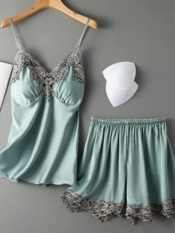 Women's Pajama Satin Top And Pant Sets 2Pcs Pure Color Fashion Casual Soft Home Daily BedBreathable Straps Sleeveless Strap Top Shorts Chest Pads Removable Pad Summer Spring Lotus Pink Yellow -Deals The Sexy Bra Store jrymcx1683787554982