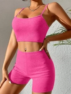 Women's Loungewear Sets Pure Color Sport Hot Casual Home Daily Going Out Polyester Breathable Straps Sleeveless Strap Top Shorts Backless Summer Fall Black White -Deals The Sexy Bra Store jsjsro1691566024211