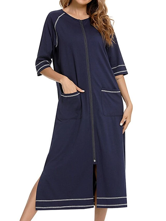 Women's Pajamas Robes Gown Bathrobes Pjs Stripe Simple Comfort Home Daily Cotton Crew Neck Half Sleeve Pocket Winter Fall Blue Pink 6 Women's Pajamas Robes Gown Bathrobes Pjs Stripe Simple Comfort Home Daily Cotton Crew Neck Half Sleeve Pocket Winter Fall Blue Pink - Image 6