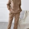 Women‘s Plush Lounge Sets Sleep Shirt Pure Color Simple Comfort Soft Home Daily Vacation Polyester Warm Hoodie Long Sleeve Pocket Winter Fall Brown / Plush