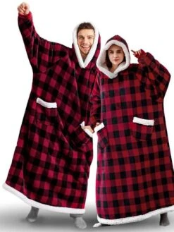 Oversized Wearable Blanket Christmas Flannel Thick Soft Warm Long Hoodie Blanket Big Hooded Sweatshirt Hoodie Blanket For Adults Women Girls Teenagers Teens Men Black
