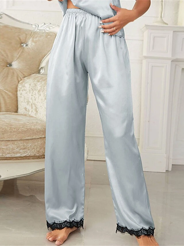 Women's Pajamas Pants Pajama Pant Pure Color Casual Comfort Soft Home Daily Bed Satin Breathable Spring Summer Lotus Pink Red 3 Women's Pajamas Pants Pajama Pant Pure Color Casual Comfort Soft Home Daily Bed Satin Breathable Spring Summer Lotus Pink Red - Image 3