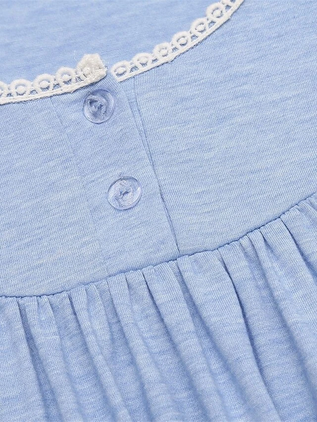 Women's Pajamas Nightgown Nightshirt Dress Pure Color Simple Casual Soft Home Daily Bed Polyester Breathable Crew Neck Long Sleeve Fall Light Blue 5 Women's Pajamas Nightgown Nightshirt Dress Pure Color Simple Casual Soft Home Daily Bed Polyester Breathable Crew Neck Long Sleeve Fall Light Blue - Image 5