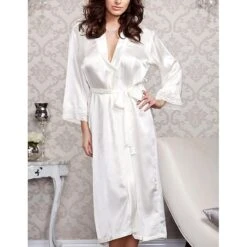 Women's Pajamas Robes Gown Bathrobes Nighty 1 PCS Pure Color Simple Casual Comfort Party Home Wedding Party Satin Gift Deep V Long Sleeve Lace Up Cut Out Belt Included Spring Summer Black Fuchsia -Deals The Sexy Bra Store jxooec1581676197928