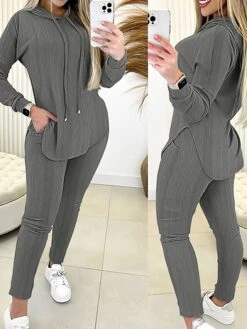 Women's Loungewear Sets Pure Color Sport Casual Comfort Home Daily Vacation Polyester Breathable Hoodie Long Sleeve Hoodie Pant Pocket Fall Winter Black Light Green -Deals The Sexy Bra Store jxqqmh1695196778254