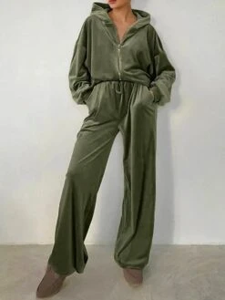 Women's Loungewear Sets Pure Color Fashion Plush Comfort Home Street Daily Coral Fleece Coral Velvet Breathable Hoodie Long Sleeve Pant Pocket Fall Winter Wine Army Green