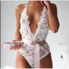 Women'S Sexy Lace Embroidered Deep V Backless Cutout Onesie