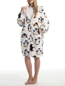 Women's Robe Penguin Plush Casual Comfort Home Daily Bed Flannel Warm Breathable Hoodie Long Sleeve Pocket Fall Winter White -Deals The Sexy Bra Store jyvrbp1695373706093