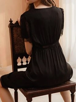 Women's Bridal Lingerie Pajamas Lace Nightgown Nightshirt Dress Pure Color Simple Casual Comfort Home Daily Bed Satin Breathable V Wire Short Sleeve Fall Winter Black White 13 Women's Bridal Lingerie Pajamas Lace Nightgown Nightshirt Dress Pure Color Simple Casual Comfort Home Daily Bed Satin Breathable V Wire Short Sleeve Fall Winter Black White -Deals The Sexy Bra Store jyzrwz1696837239788