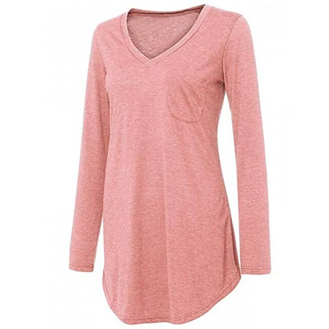 Women's Plus Size Loungewear Top Nighty Pure Color Basic Simple Comfort Home Daily Cotton V Wire Long Sleeve Pocket Spring Fall White Black 8 Women's Plus Size Loungewear Top Nighty Pure Color Basic Simple Comfort Home Daily Cotton V Wire Long Sleeve Pocket Spring Fall White Black - Image 8