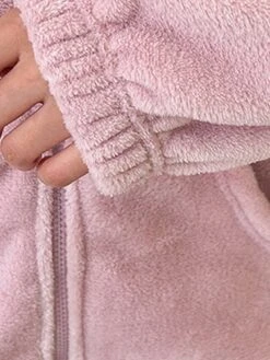 Women's Fleece Pajamas Sets Pure Color Warm Fashion Plush Home Daily Bed Flannel Warm Breathable Stand Collar Long Sleeve Cardigan Pant Pocket Fall Winter Zipper Pink Zipper Beige -Deals The Sexy Bra Store kanatl1694164394633