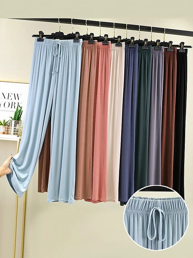 Women's Loungewear Pants Pure Color Casual Comfort Soft Home Daily Vacation Modal Breathable Long Pant Pant Elastic Waist Summer Fall Light Pink Black 1 Women's Loungewear Pants Pure Color Casual Comfort Soft Home Daily Vacation Modal Breathable Long Pant Pant Elastic Waist Summer Fall Light Pink Black