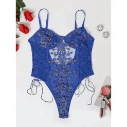 Women's Sexy Bodies Bodysuits Chemises & Negligees Flower Hot See Through Daily Vacation Beach Polyester Breathable Sleeveless Embroidery Summer Spring White Pink -Deals The Sexy Bra Store kaohic1692602350997