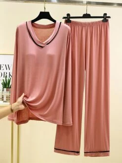 Women's Light Blue Pajamas Sets With Chest Pads Patchwork Casual Comfort Home Bed Modal Breathable V Wire Long Sleeve Shirt Pant Fall Winter Pink Blue 6 Women's Light Blue Pajamas Sets With Chest Pads Patchwork Casual Comfort Home Bed Modal Breathable V Wire Long Sleeve Shirt Pant Fall Winter Pink Blue -Deals The Sexy Bra Store kblyar1697699931735