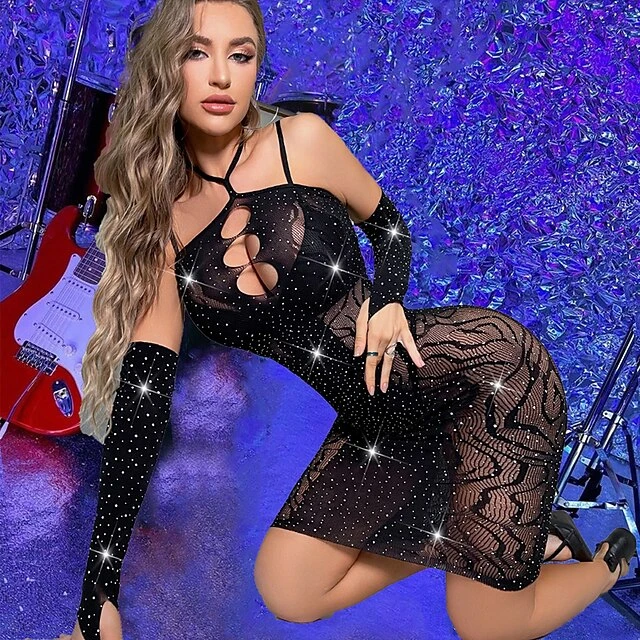 Women's Mesh Backless Hole Babydoll & Slips Sexy Bodies Nightwear Jacquard Solid Colored Sexy Lingerie Set Black One-Size 2 Women's Mesh Backless Hole Babydoll & Slips Sexy Bodies Nightwear Jacquard Solid Colored Sexy Lingerie Set Black One-Size - Image 2