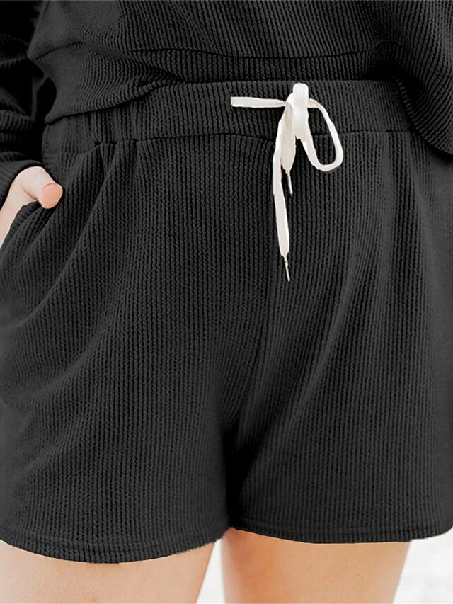 Women's Loungewear Sets Pure Color Sport Casual Comfort Home Street Daily Polyester Breathable Crew Neck Long Sleeve Hoodie Shorts Pocket Spring Fall Black Pink 11 Women's Loungewear Sets Pure Color Sport Casual Comfort Home Street Daily Polyester Breathable Crew Neck Long Sleeve Hoodie Shorts Pocket Spring Fall Black Pink - Image 11