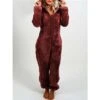 Women's Onesie Pajama For Adult Pure Color Warm Fashion Plush Home Daily BedWarm Hoodie Long Sleeve Fall Winter Wine Purple