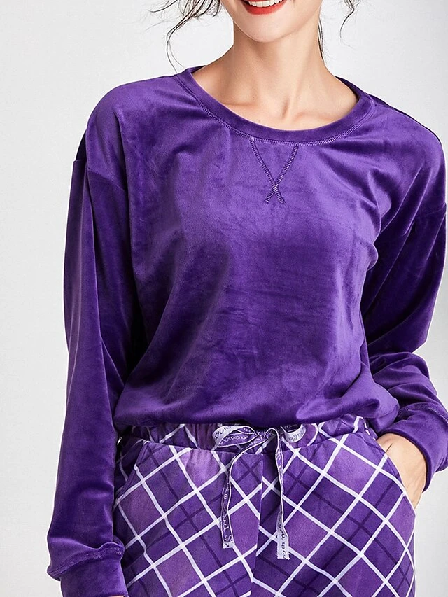 Women's Loungewear Sets Leopard Grid / Plaid Fashion Comfort Soft Home Christmas Street Polyester Warm Crew Neck Long Sleeve Hoodie Pant Pocket Fall Winter Camel Purple 10 Women's Loungewear Sets Leopard Grid / Plaid Fashion Comfort Soft Home Christmas Street Polyester Warm Crew Neck Long Sleeve Hoodie Pant Pocket Fall Winter Camel Purple - Image 10