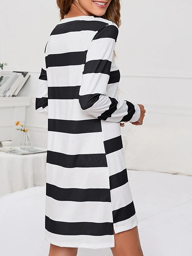 Women's Loungewear Nightgown Nightshirt Dress Stripe Basic Casual Comfort Home Daily Vacation Cotton Breathable Crew Neck Long Sleeve Summer Spring Black Green 17 Women's Loungewear Nightgown Nightshirt Dress Stripe Basic Casual Comfort Home Daily Vacation Cotton Breathable Crew Neck Long Sleeve Summer Spring Black Green - Image 17