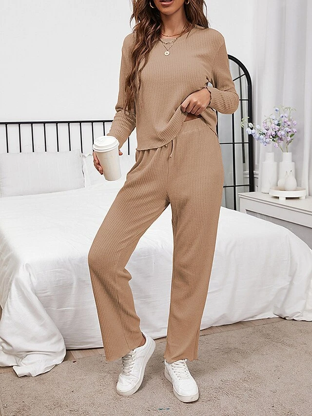 Women's Waffle Knit Lounge Sets Pure Color Fashion Casual Soft Home Daily Bed Polyester Breathable Crew Neck Long Sleeve T Shirt Tee Pant Elastic Waist Summer Fall Navy Blue Blue 9 Women's Waffle Knit Lounge Sets Pure Color Fashion Casual Soft Home Daily Bed Polyester Breathable Crew Neck Long Sleeve T Shirt Tee Pant Elastic Waist Summer Fall Navy Blue Blue - Image 9