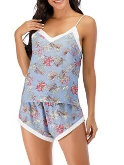 Women's Pajamas Pajama Top And Pant Sets Flower Leaves Fashion Casual Soft Home Daily Bed Lace Breathable Straps Sleeveless Strap Top Shorts Summer Spring Light Pink Yellow -Deals The Sexy Bra Store kegsfg1681464642158
