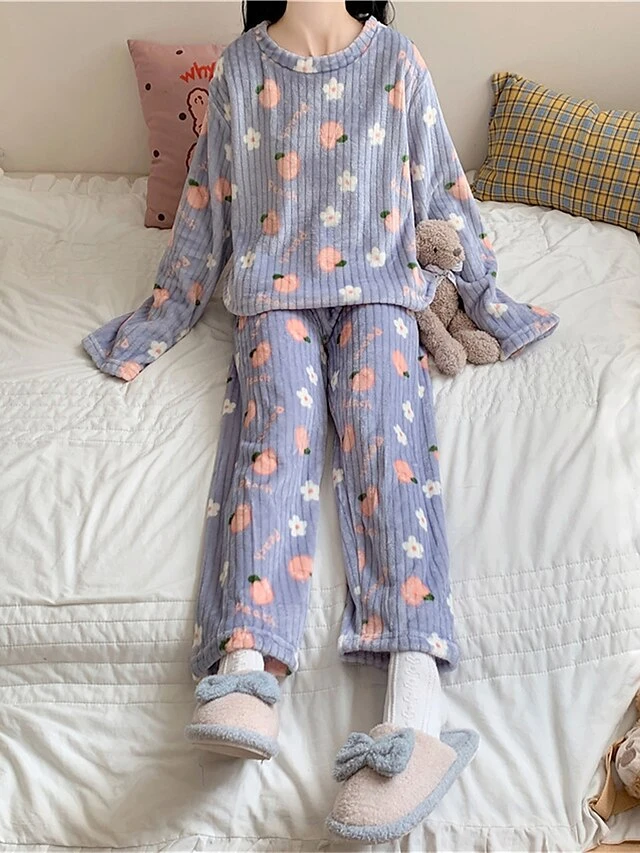 Women's Loungewear Sets 2 Pieces Bear Peach Fashion Casual Comfort Street Daily Date Polyester Warm Crew Neck Long Sleeve Pant Fall Winter Lotus Pink Black 10 Women's Loungewear Sets 2 Pieces Bear Peach Fashion Casual Comfort Street Daily Date Polyester Warm Crew Neck Long Sleeve Pant Fall Winter Lotus Pink Black - Image 10