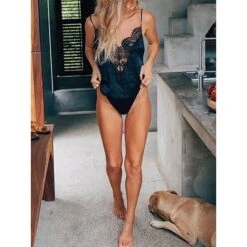 Women's Sexy Bodies Bodysuits Teddies & Bodysuits Pure Color Lovers Hot Home Bed Valentine's Day Satin Breathable Straps Sleeveless Backless Summer Spring Black White -Deals The Sexy Bra Store kemjlf1690875160513