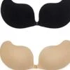 Ladies Sexy Reusable Invisible Strapless Self Adhesive Push-up Bra Stick On Gel Backless Silicone Bras For Women, Mango Black+mango Nude, D