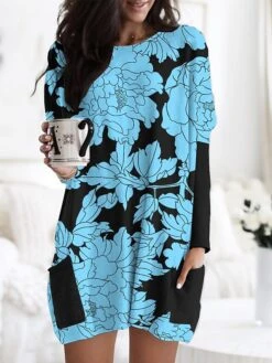 Women's Nightgown Flower Fashion Comfort Home Daily Polyester Crew Neck Long Sleeve Pocket Fall Winter Light Pink Black -Deals The Sexy Bra Store kfmrjj1692779647797