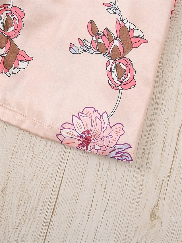 Women's Pajamas Sets Flower Fashion Comfort Soft Home Daily Bed Satin Breathable Lapel Long Sleeve Shirt Pant Button Pocket Fall Winter Pink 8 Women's Pajamas Sets Flower Fashion Comfort Soft Home Daily Bed Satin Breathable Lapel Long Sleeve Shirt Pant Button Pocket Fall Winter Pink - Image 8