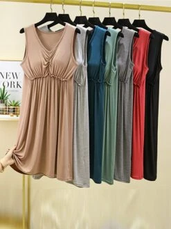 Women's Pajamas Nightgown Nightshirt Dress Pure Color Simple Casual Comfort Home Daily Bed Modal Breathable V Wire Sleeveless Chest Pads Summer Spring Lotus Pink Black -Deals The Sexy Bra Store kgmrpq1686903486317