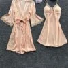 Women's Satin Silk Pajama Sets 2 Pieces Bathrobe Robes Gown Nightgown Pure Color Lovers Hot Comfort Home Daily Bed Satin Breathable V Wire Half Sleeve Summer Spring Silver Champagne