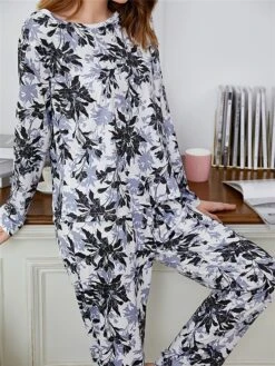 Women's Pajamas Sets Flower Fashion Casual Soft Home Daily Bed Polyester Breathable Crew Neck Long Sleeve T Shirt Tee Pant Summer Fall Black 10 Women's Pajamas Sets Flower Fashion Casual Soft Home Daily Bed Polyester Breathable Crew Neck Long Sleeve T Shirt Tee Pant Summer Fall Black -Deals The Sexy Bra Store kjvxls1691478724055