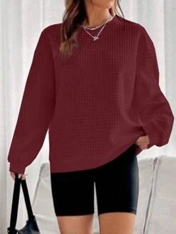 Women's Loungewear Top Pure Color Casual Comfort Soft Home Street Daily Polyester Breathable Crew Neck Long Sleeve Fall Winter Claret Black -Deals The Sexy Bra Store kkvcvz1693295704907