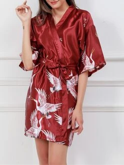 Women's Satin Silk Bathrobe Dressing Gown Animal Flower Print Casual Comfort Soft Home Daily Bed Satin Breathable V Wire Half Sleeve Summer Fall Black Pink -Deals The Sexy Bra Store kkzlne1689506596881