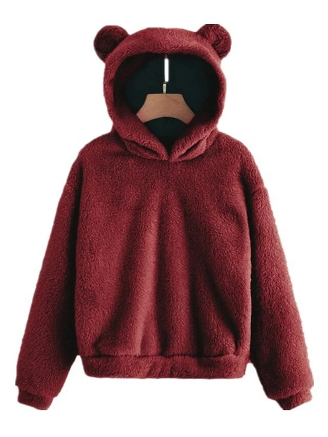 Women's Hoodie Fleece Lounge Top 3D Ear Pure Color Warm Fashion Plush Home Street Daily Polar Warm Breathable Long Sleeve Hoodie Fall Winter Claret Leather Pink 12 Women's Hoodie Fleece Lounge Top 3D Ear Pure Color Warm Fashion Plush Home Street Daily Polar Warm Breathable Long Sleeve Hoodie Fall Winter Claret Leather Pink - Image 12