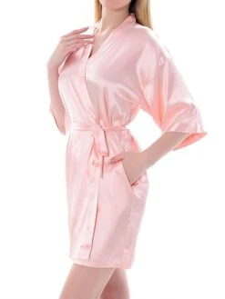 Women's Satin Silk Robe Bathrobe Robes Gown Pure Color Fashion Casual Comfort Home Daily Bed Satin Breathable V Wire Half Sleeve Summer Fall Black White -Deals The Sexy Bra Store klowyt1689598029992