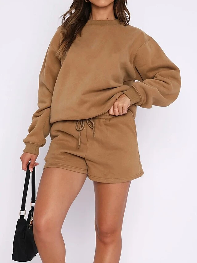 Women's Lounge Sets 2 Pcs Sweatshirt And Shorts Pure Color Fashion Casual Comfort Street Daily Date Polyester Breathable Crew Neck Long Sleeve Shorts Fall Winter Black Blue 8 Women's Lounge Sets 2 Pcs Sweatshirt And Shorts Pure Color Fashion Casual Comfort Street Daily Date Polyester Breathable Crew Neck Long Sleeve Shorts Fall Winter Black Blue - Image 8