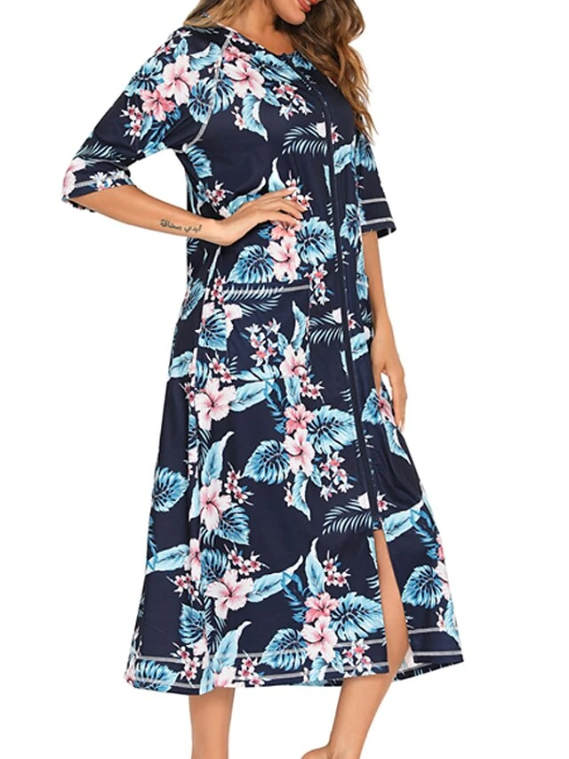 Women's Pajamas Robes Gown Bathrobes Pjs Leopard Flower Simple Comfort Home Daily Cotton Crew Neck Half Sleeve Pocket Winter Fall Blue Pink 6 Women's Pajamas Robes Gown Bathrobes Pjs Leopard Flower Simple Comfort Home Daily Cotton Crew Neck Half Sleeve Pocket Winter Fall Blue Pink - Image 6