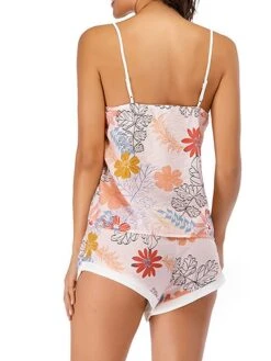Women's Pajamas Pajama Top And Pant Sets Flower Leaves Fashion Casual Soft Home Daily Bed Lace Breathable Straps Sleeveless Strap Top Shorts Summer Spring Light Pink Yellow -Deals The Sexy Bra Store kmsgxr1681464656596
