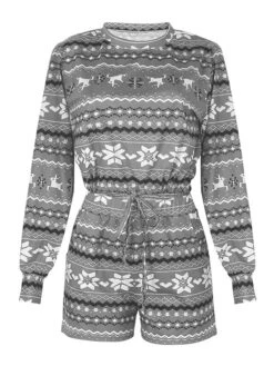 Women‘s Christmas Pjs Sets 2 Pieces Flower Comfort Soft Xmas Street Daily Breathable Gift Crew Neck Long Sleeve Shorts Elastic Waist Winter Fall Blue Purple -Deals The Sexy Bra Store knvgfa1662459330523