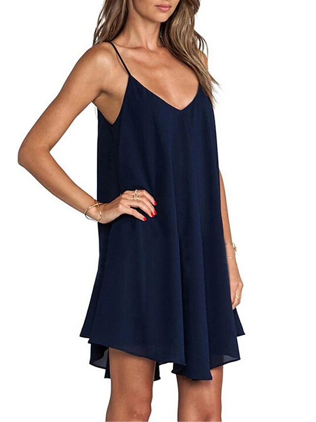 Women's Pajamas Nightgown Nightshirt Dress Pure Color Simple Casual Soft Home Daily Bed Polyester Breathable Straps Sleeveless Backless Summer Spring Black Navy Blue 3 Women's Pajamas Nightgown Nightshirt Dress Pure Color Simple Casual Soft Home Daily Bed Polyester Breathable Straps Sleeveless Backless Summer Spring Black Navy Blue - Image 3