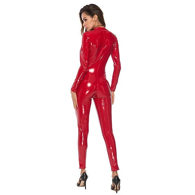 Women's Uniforms & Cheongsams Suits Bodysuits Teddies & Bodysuits Solid Colored PU Stand Collar Split Black Pink / Zipper / Zipper / Sexy 10 Women's Uniforms & Cheongsams Suits Bodysuits Teddies & Bodysuits Solid Colored PU Stand Collar Split Black Pink / Zipper / Zipper / Sexy - Image 10