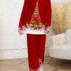 Women's Christmas Pajamas Sets Santa Claus Snowflake Warm Comfort Soft Home Christmas Daily Polyester Gift V Wire Long Sleeve Pant Fall Winter Wine Red