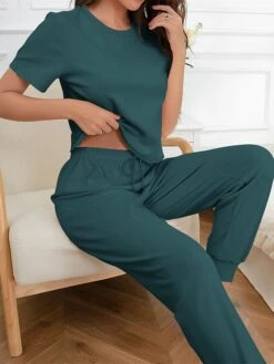 Women's Loungewear Sets 2 Pieces Pure Color Fashion Casual Comfort Street Daily Date Polyester Breathable Crew Neck Short Sleeve Pant Summer Fall Black White 26 Women's Loungewear Sets 2 Pieces Pure Color Fashion Casual Comfort Street Daily Date Polyester Breathable Crew Neck Short Sleeve Pant Summer Fall Black White -Deals The Sexy Bra Store kqgged1691046349357