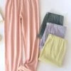 Women's Pajamas Pants Pure Color Simple Casual Comfort Home Daily Bed Cotton Breathable Pant Elastic Waist Fall Winter Pine Green - Loose Feet Honey Pink - Loose Feet