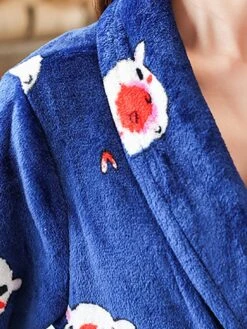 Women's Pajamas Robe Robes Gown Animal Warm Fashion Casual Home Daily Bed Flannel Warm Breathable V Wire Long Sleeve Robe Top Pocket Belt Included Fall Winter Dark Blue -Deals The Sexy Bra Store kryquu1693467425302